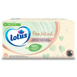 Mouchoirs blancs pure 0% parfum 3 épaisseurs LOTUS, boîte x80