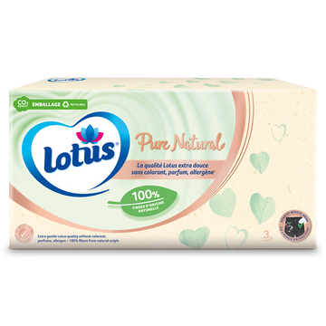 Mouchoirs blancs pure 0% parfum 3 épaisseurs LOTUS, boîte x80