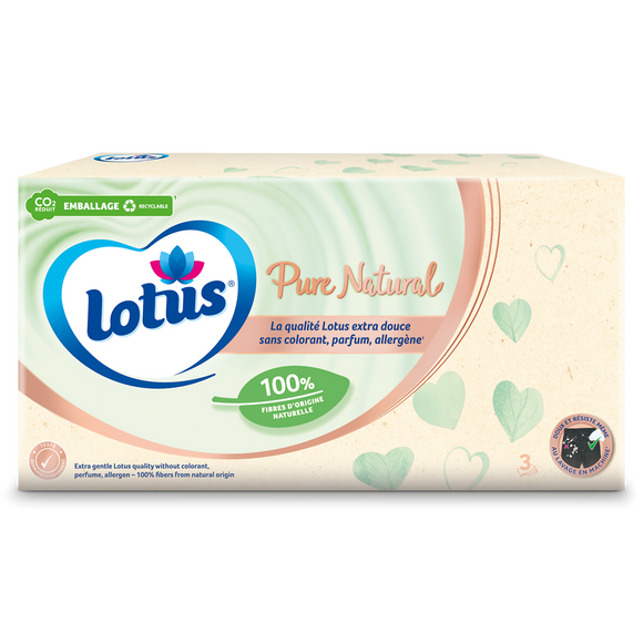 Mouchoirs blancs pure 0% parfum 3 épaisseurs LOTUS, boîte x80