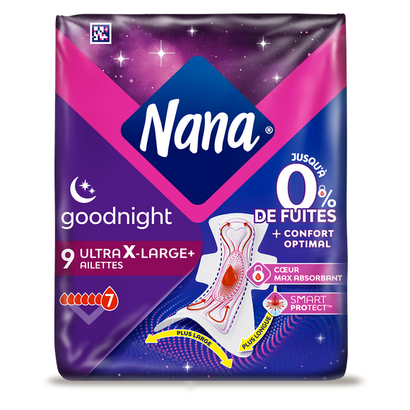 Serviettes hygièniques ultra goodnight extra large NANA x9