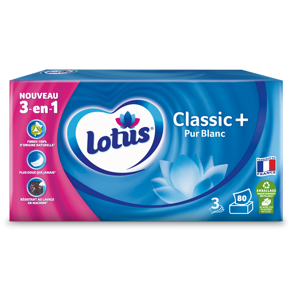 Mouchoirs Classic+ Pur Blanc Family Pack LOTUS, boite x80