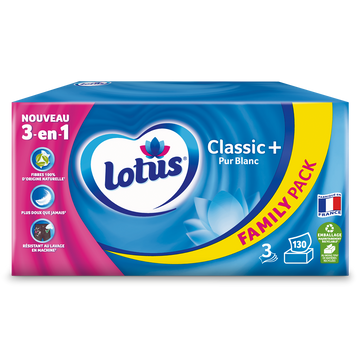 Mouchoirs Classic+ Pur Blanc Family Pack LOTUS, boite x130
