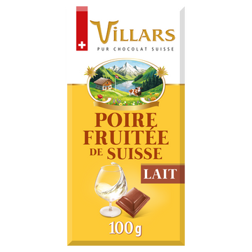 Chocolat au lait à la liqueur "Larmes de poire williams", VILLARS, Tablette de 100g