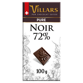 Chocolat noir 72% cacao VILLARS, Tablette de 100g