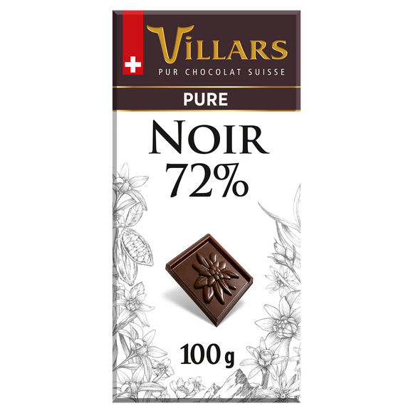 Chocolat noir 72% cacao VILLARS, Tablette de 100g
