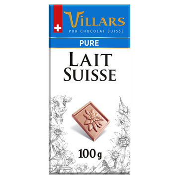 Chocolat au pur lait Suisse VILLARS, Tablette de 100g