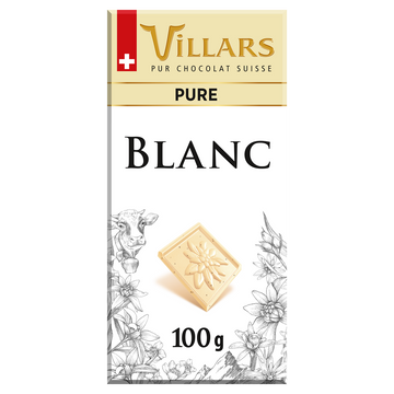 Chocolat blanc pur, VILLARS, Tablette de 100g