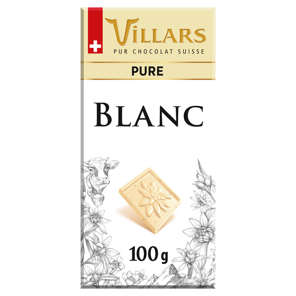 Chocolat blanc pur, VILLARS, Tablette de 100g
