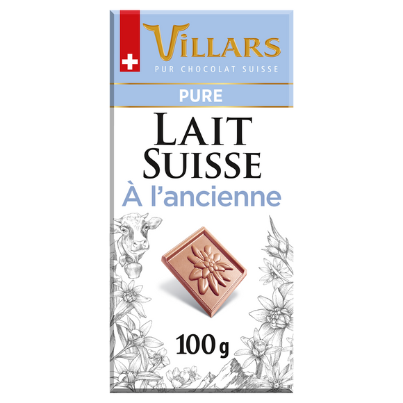 Chocolat au pur lait suisse à l'ancienne VILLARS Tablette de 100g