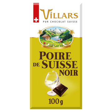 Chocolat noir liqueur poire de Suisse VILLARS tablette 100g