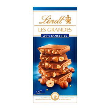 Chocolat au lait 34% noisettes LINDT, Tablette de 150g