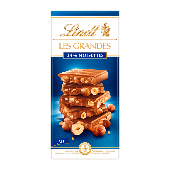 Chocolat au lait 34% noisettes LINDT, Tablette de 150g