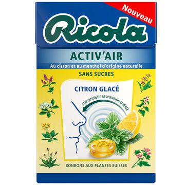 Bonbons pastilles citron glacé activ'air sans sucre RICOLA boîte 50g