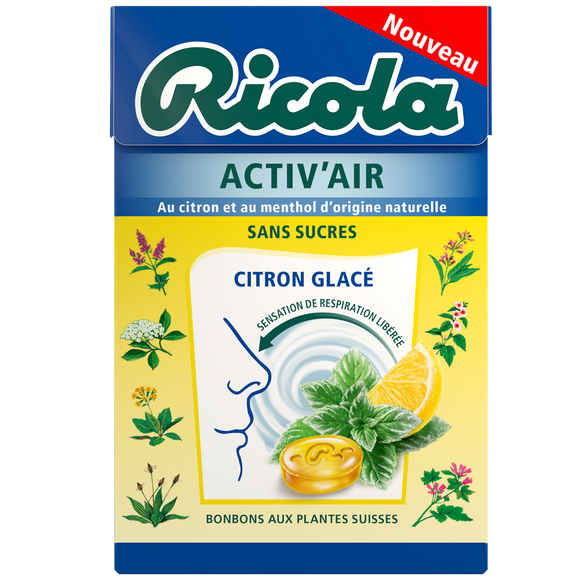 Bonbons pastilles citron glacé activ'air sans sucre RICOLA boîte 50g