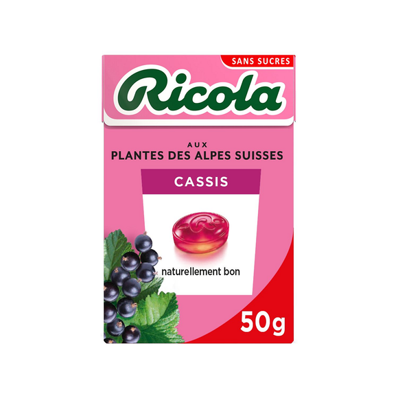 Bonbons cassis sans sucres avec stévia RICOLA boîte 50g