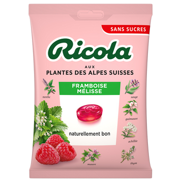 Bonbons framboise/mélisse sans sucres RICOLA, boîte 70g