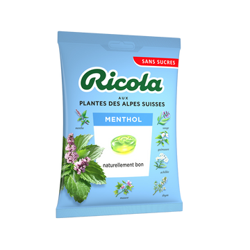 Menthol bonbons suisses aux plantes sans sucre avec édulcorant RICOLA,sachet de 70g