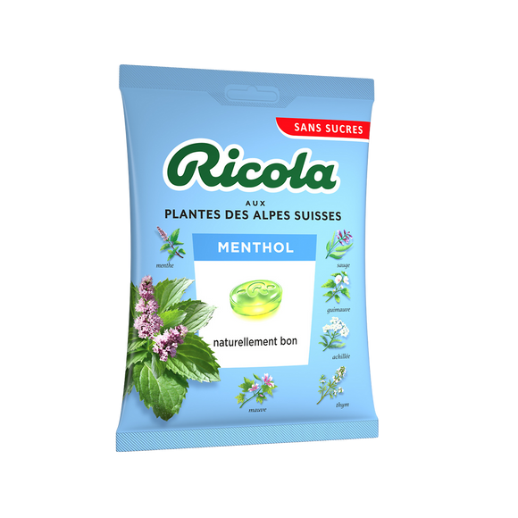 Menthol bonbons suisses aux plantes sans sucre avec édulcorant RICOLA,sachet de 70g