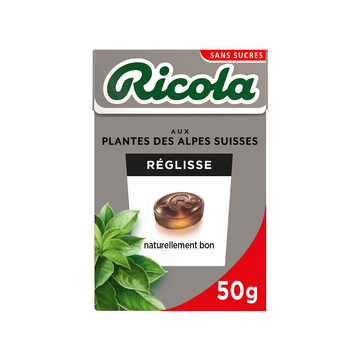 Bonbons réglisse sans sucre RICOLA, boîte de 50g