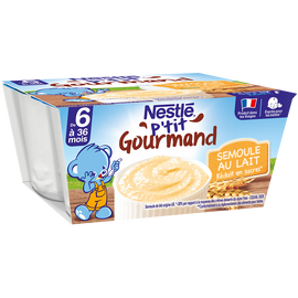 Desserts lactés P'TIT GOURMAND Semoule lait 6M+ NESTLE - 4x100g