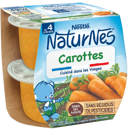 Petits pots bébé carottes NATURNES, dès 4-6 mois, 2x130g