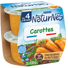 NESTLE NATURNES - Plat bébé du midi Carottes, dès 4 mois - 2x130g - Petits pots bébé