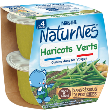 Petits pots bébé haricots verts NATURNES, dès 4/6 mois, 2 bols de 130g