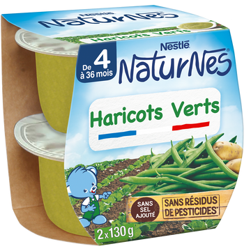 NESTLE NATURNES - Plat bébé du midi Haricots verts, dès 4 mois - 2x130g - Petits pots bébé