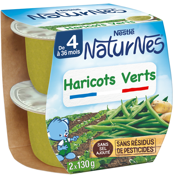 NESTLE NATURNES - Plat bébé du midi Haricots verts, dès 4 mois - 2x130g - Petits pots bébé