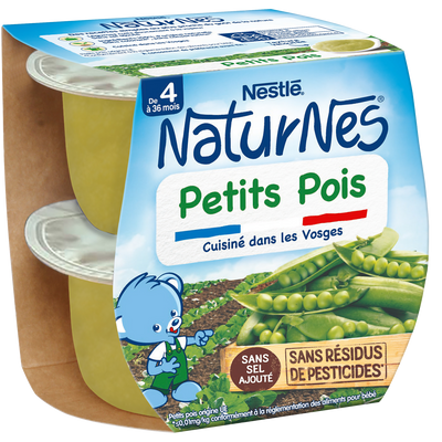 Bols pour bébé petits pois NATURNES, dès 4-6 mois, 2x130g