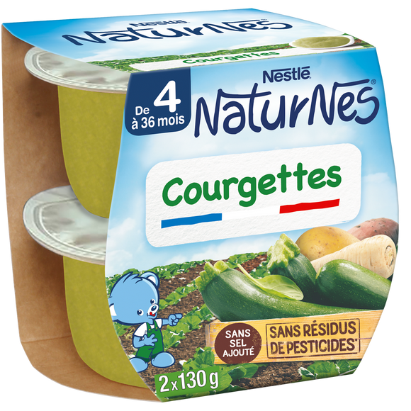 NESTLE NATURNES - Plat bébé du midi Courgettes, dès 4 mois - 2x130g -Petits pots bébé
