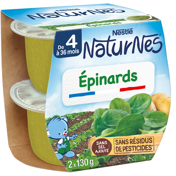 NESTLE NATURNES - Plat bébé du midi Epinards, dès 4 mois - 2x130g