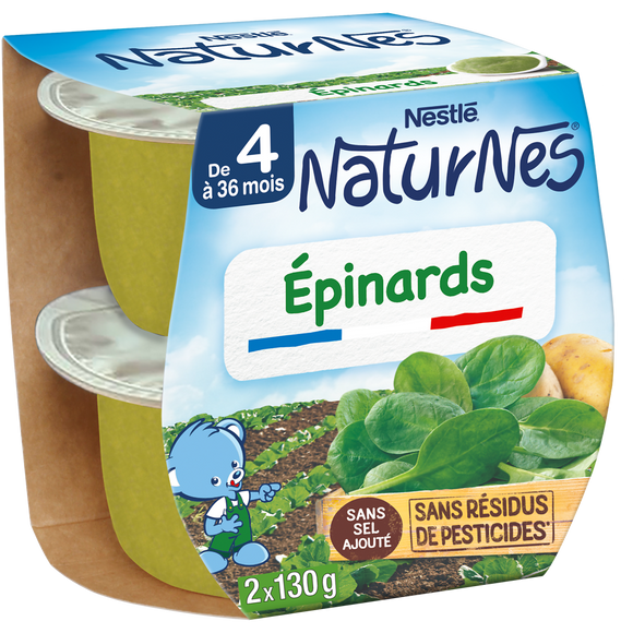 NESTLE NATURNES - Plat bébé du midi Epinards, dès 4 mois - 2x130g
