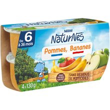NESTLE NATURNES - Dessert bébé Pommes, Bananes, dès 4 mois - 4x130g