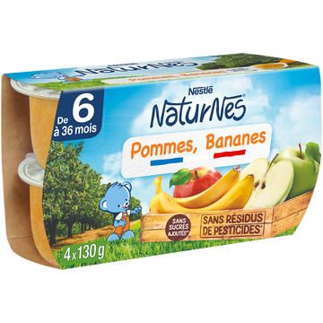 NESTLE NATURNES - Dessert bébé Pommes, Bananes, dès 4 mois - 4x130g