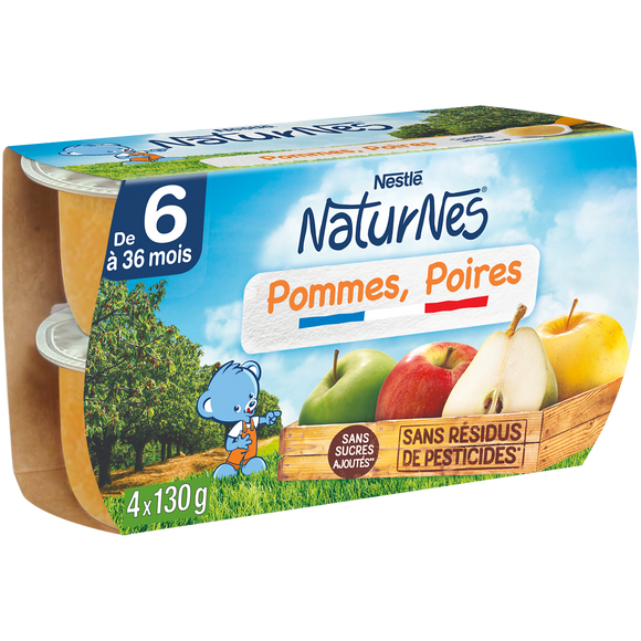 NESTLE NATURNES - Dessert bébé Pommes, Poires, dès 4 mois - 4x130g