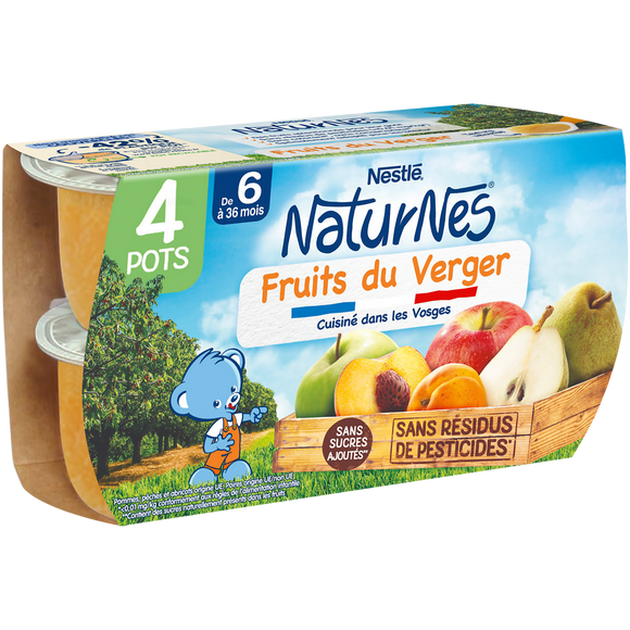 Purée de fruits NATURNES Fruits du verger 6M+ NATURNES - 4x130g