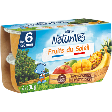 NESTLE NATURNES - Purée de fruits Fruits du soleil, dès 8 mois - 4x130g