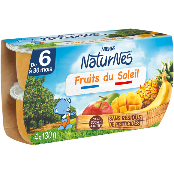 NESTLE NATURNES - Purée de fruits Fruits du soleil, dès 8 mois - 4x130g