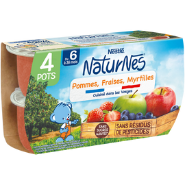 Purée de fruits Pommes fraises myrtilles 6M+ NATURNES - 4x130g