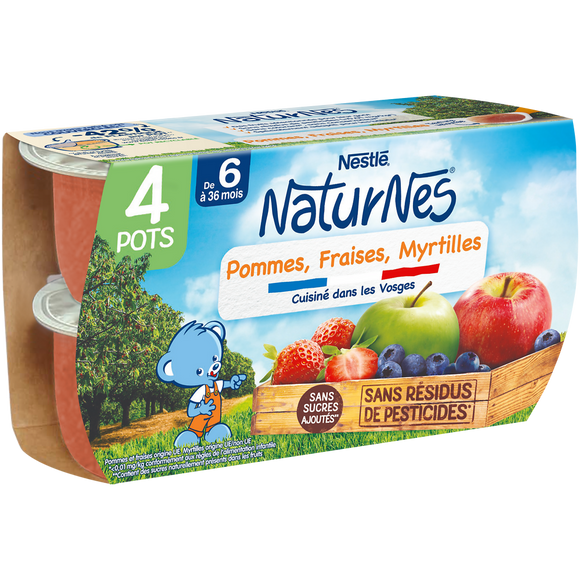 Purée de fruits Pommes fraises myrtilles 6M+ NATURNES - 4x130g