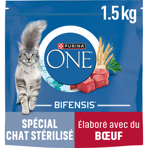 Croquettes pour chat adulte stérilisé 0 Boeuf, Blé PURINA ONE - 1,5kg