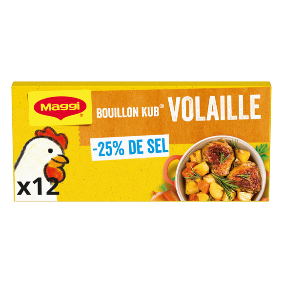 Bouillon cube volaille -25% de sel MAGGI, boite de 12 cubes, 120g