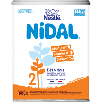 NESTLE NIDAL - Lait infantile en poudre 2ème âge, de 6 à 12 mois - 800g