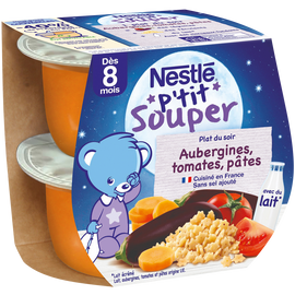 Petits pots infantiles aubergines tomates et pâtes P'tit Pot dès 8 mois NESTLE, 2x200g