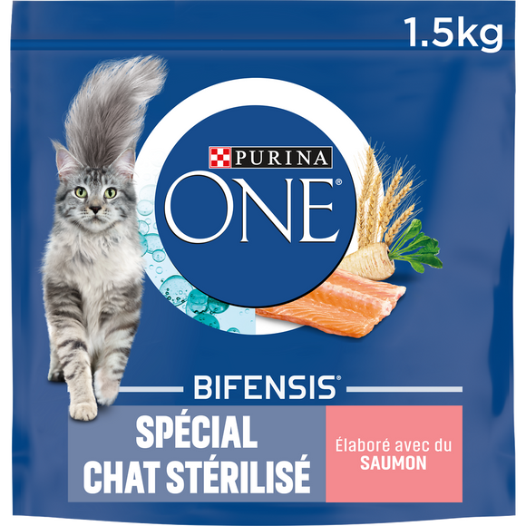 Croquettes pour chat adulte stérilisé Saumon, Blé PURINA ONE - 1,5kg