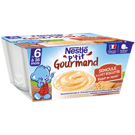 Desserts lactés P'TIT GOURMAND Semoule au lait biscuitée 6M+ NESTLE -4x100g