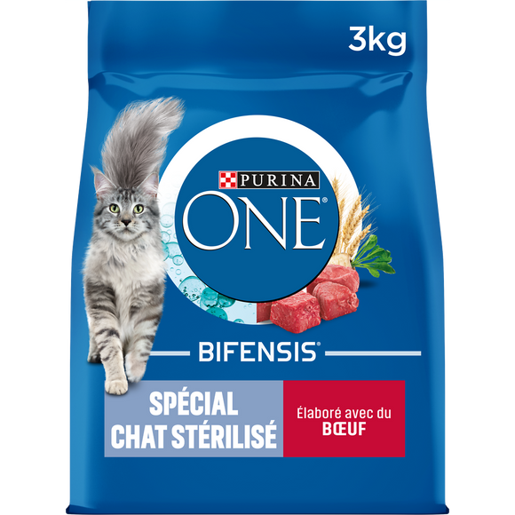 Croquettes pour chat adulte stérilisé Boeuf, Blé PURINA ONE - 3kg