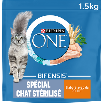 Croquettes pour chat adulte stérilisé Poulet, Blé PURINA ONE - 1,5kg