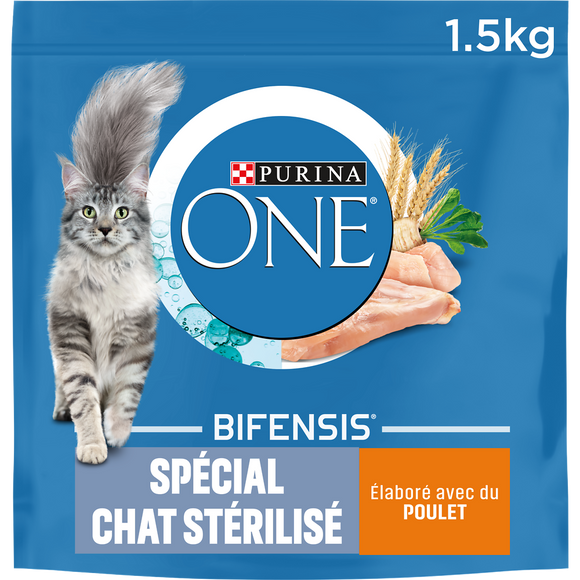 Croquettes pour chat adulte stérilisé Poulet, Blé PURINA ONE - 1,5kg